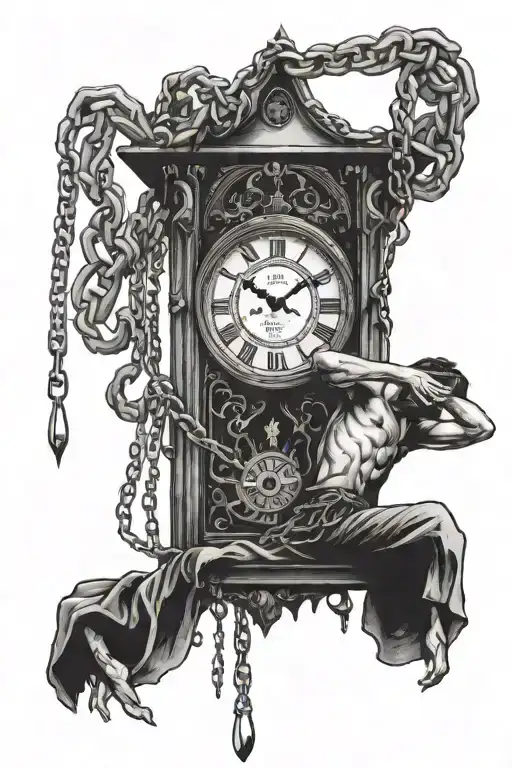 The Hanged Man Attached To A Clock With Chains Wrapped