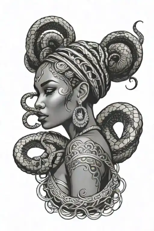 African Woman With Snakes For Hair Tattoo Design