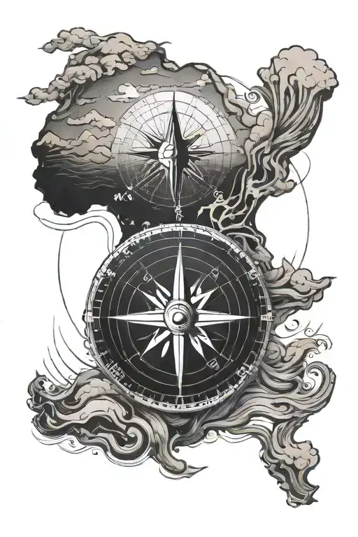 Africa Mountain And Sea Waves Navigation Compass Rose