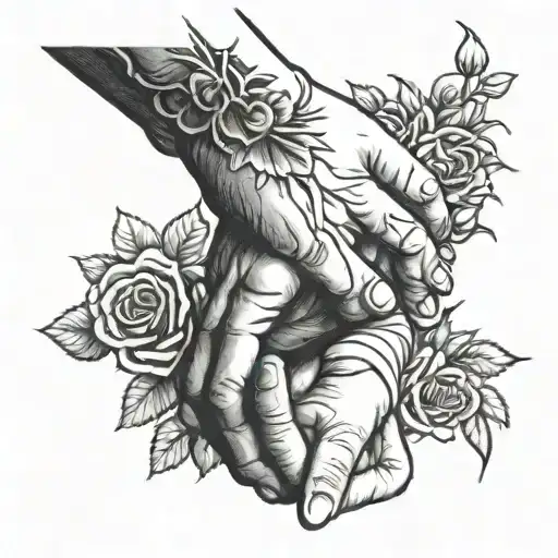 Father Daughter Holding Hands Picking Roses