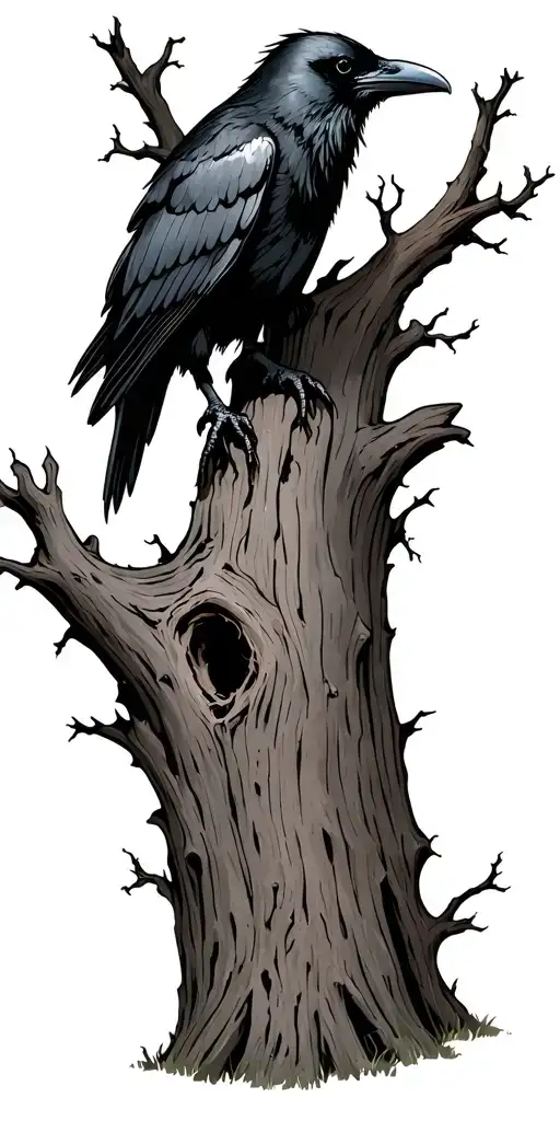 Raven On A Dead Tree Overlooking A Viking Battlefield