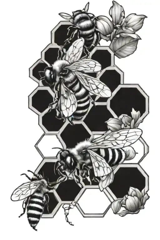 Honeycomb And Bee And Flowers