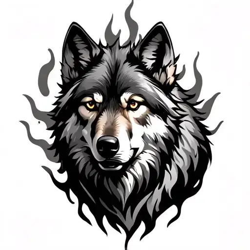 Wolf And Fire Flames