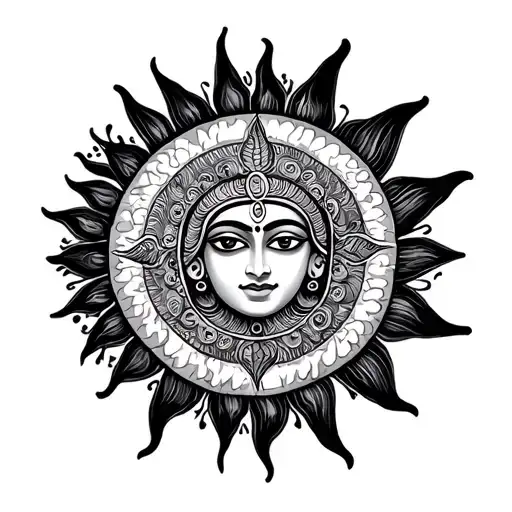 Ocean And Sun And Hindu Sysmbol