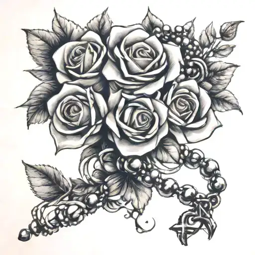 Rose Bouquet Wrapped In A Rosary