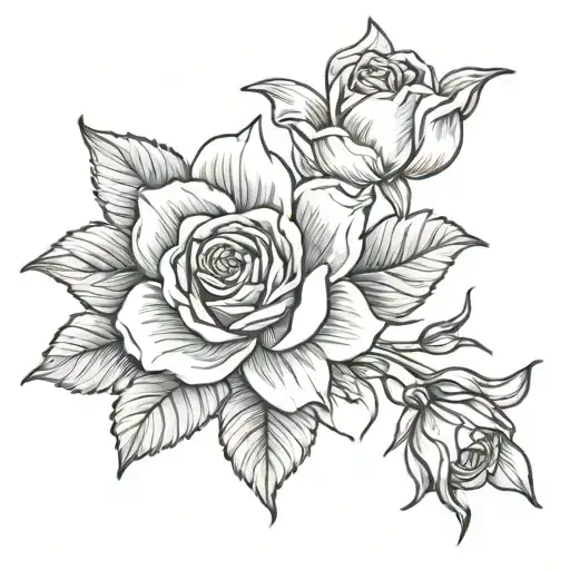 Back Tattoo Of Rose Daffodil Poppy Lily Flower