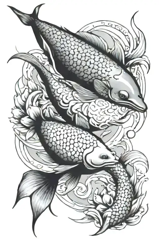 Stingray And Ying Yang And Koi Fish