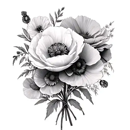 Poppy Rose Cosmos Flower Bouquet