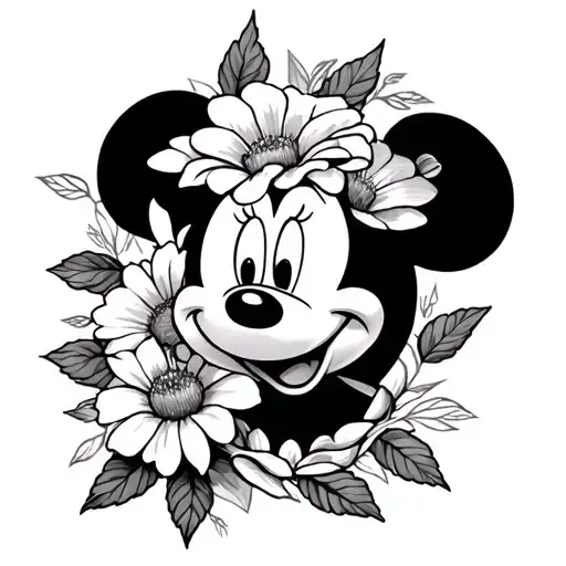Flowers Tattoo With Hidden Mickey And Disney Symbols