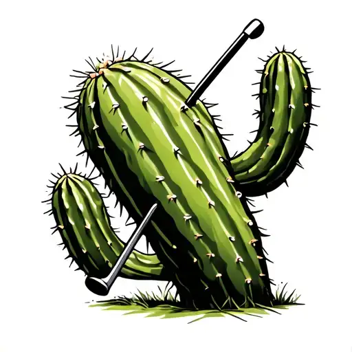 A Green Cactus Swinging A Golf Club