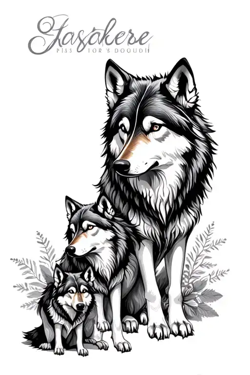 Wolf Family With Filigree Design Combining Elements