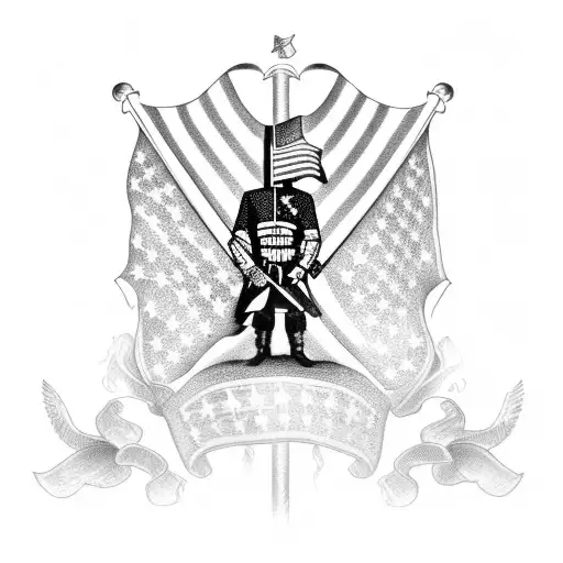 A Detailed Illustration Of A Warrior Holding A Gun With The Usa Flag In The Background