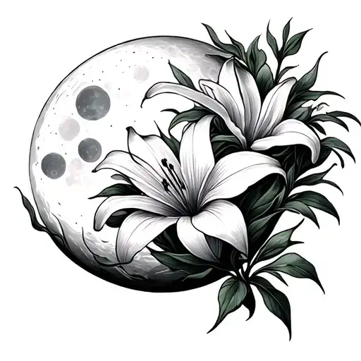 Moon Outline With Lily Flower