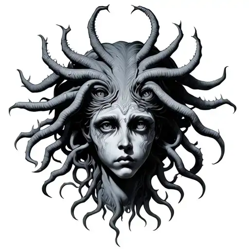 Medusa With The Head Of Someone Else Without Eyes With Spikes