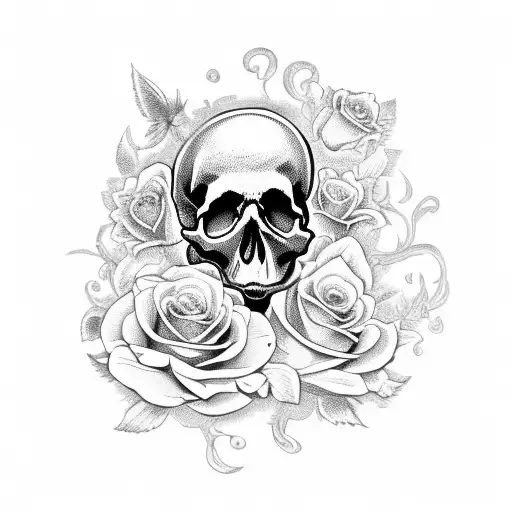 Skull With Butterflies And Roses