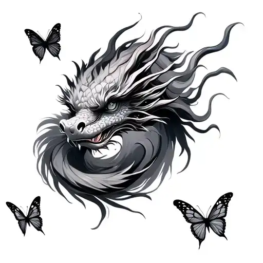 Chinese Dragon W Butterfly Surrounded