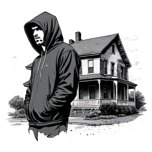 Guy With Hoodie Standing In Front Of Run Down House