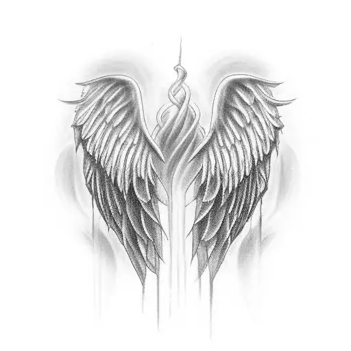 A Black And Grey Tattoo Of Angel Wings With A Hidden Message Dedicated To The Client's Brother