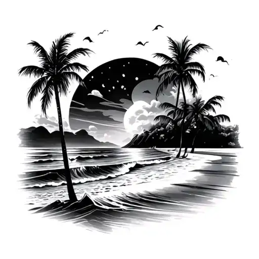 Beach Theme Bicept Tattoo Black