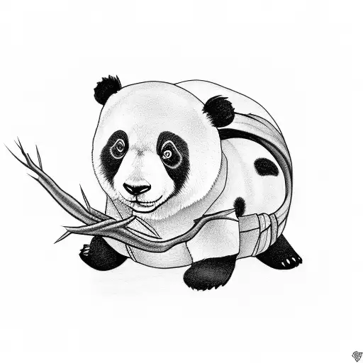 Cartoon Panda And Tree