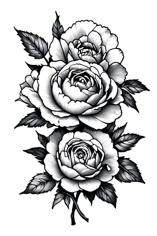 Peony And Rose Intertwined Simple Outline