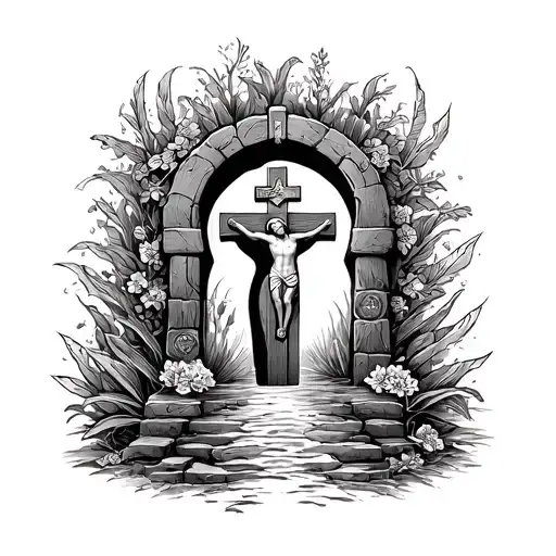 Keyhole And A Door Which Is Open With A Crucifix And The Background Is The Paradise