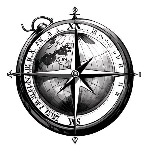 Compass And Globe And A Clockface