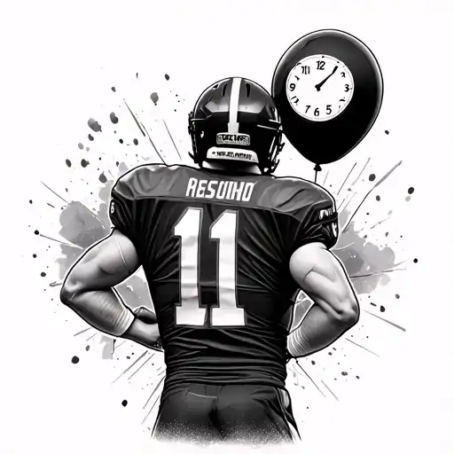Football Player From Back With Clock And Balloon