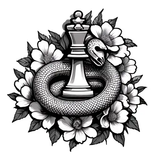 Bishop Chess Piece With A Snake Wrapped Around It Surrounded By Flowers
