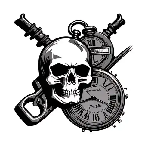 Harley Davidson Logo With A Skull And Pocket Watch