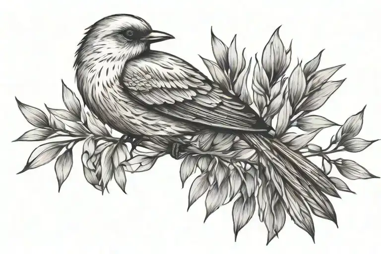 Bird With Willow Leaves As Feathers