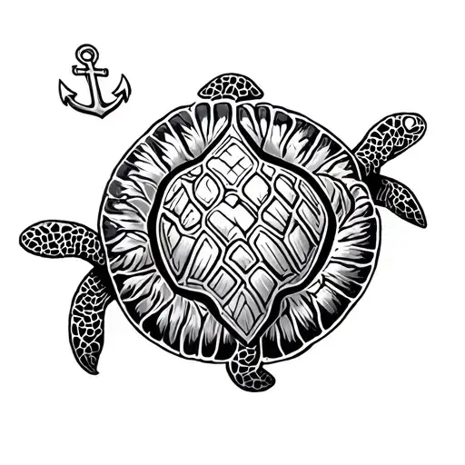 Polynesian Navy Anchor With Polynesian Turtles The Same Size And Xxiii Integrared