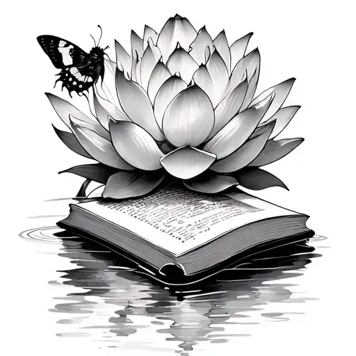 Lotus Flower With Book And Moth Resting