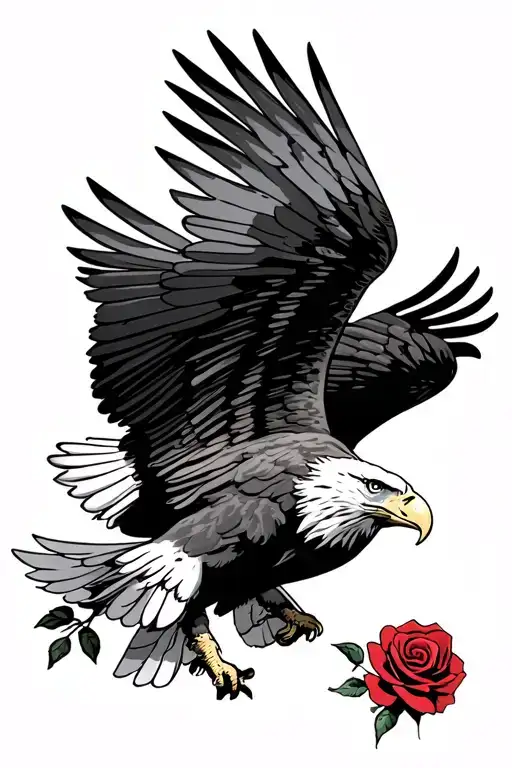 Bald Eagle Soaring Holding A Rose