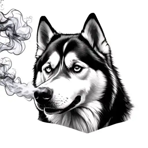 Husky With Smoke Blowing Out Of Its Nose