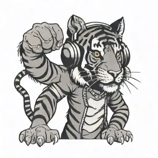 A Cartoon Tiger Wearing Headphones And Djing A Party