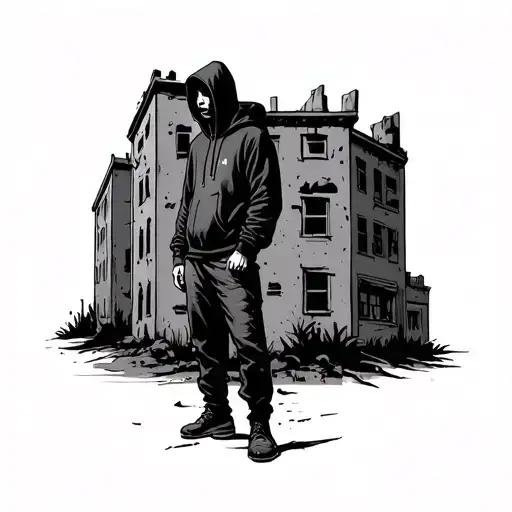 Guy With Hoodie Standing In Front Of Run Down Buidlings