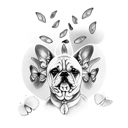 Dog Playing With Two Butterflies