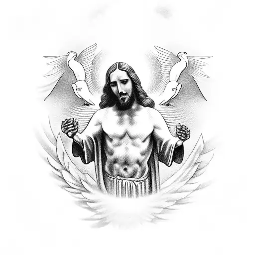 Jesus Christ With A Hourglass And Doves