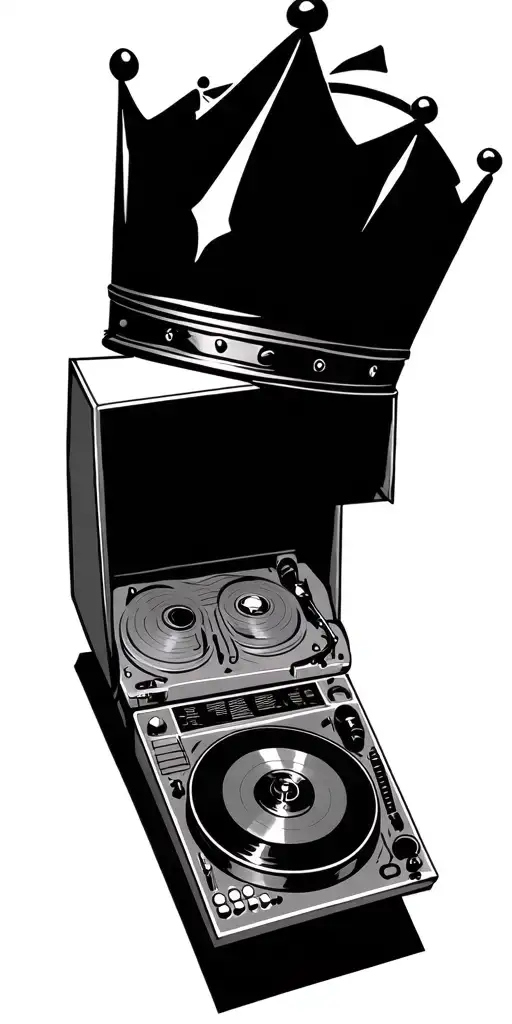 A Dj Turntable With A Crown Hovering Above It