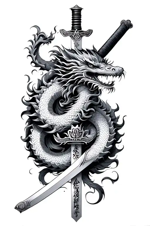 Katana Sword With Two Chinese Dragon Intertwined