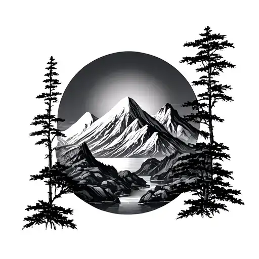 Landscape Mountain Sun Bamboo Realistic