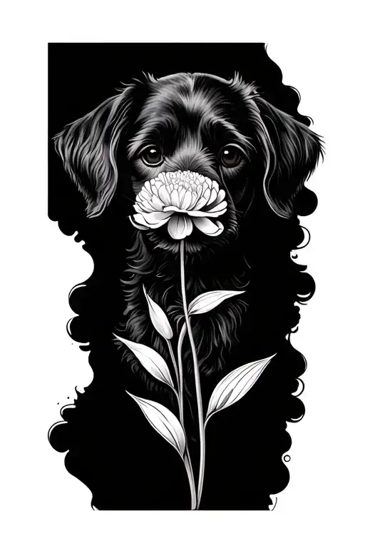 Carnation Snowdrop And Goldendoodle Face Outline Fine Line