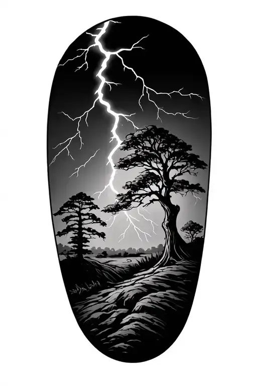 Lightening Storm With Tree In Background