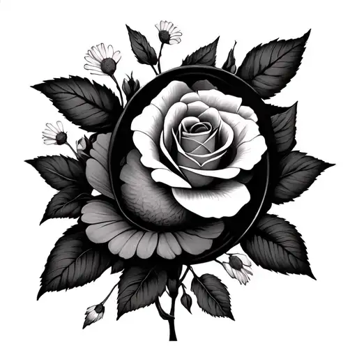 Infinity Sign With A Rose And Daisy Flower Blooming