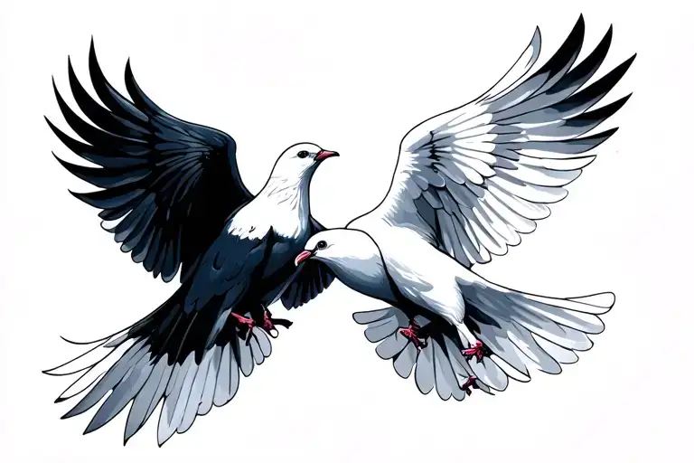 White Dove And Dark Dove Flying