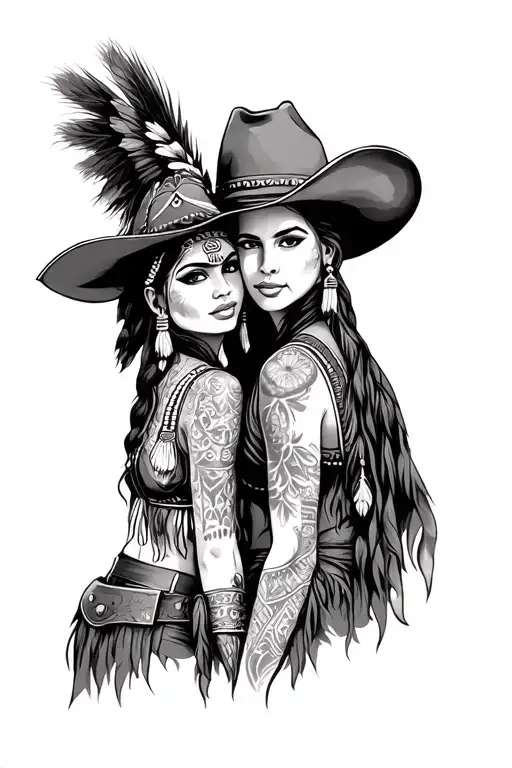Cowboy And Indian Woman Looking