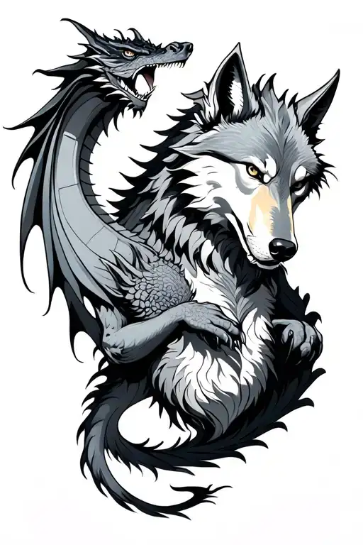 Dragon Holding Wolf