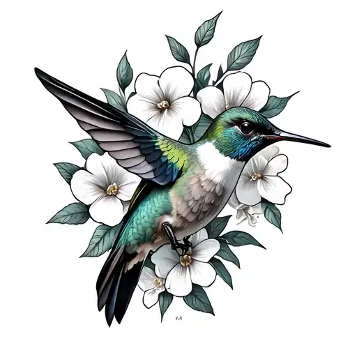 Hummingbird With Flowers And Honey Suckle With No Color
