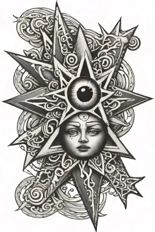 7 Headed Star With An Eye On Each Head Looking